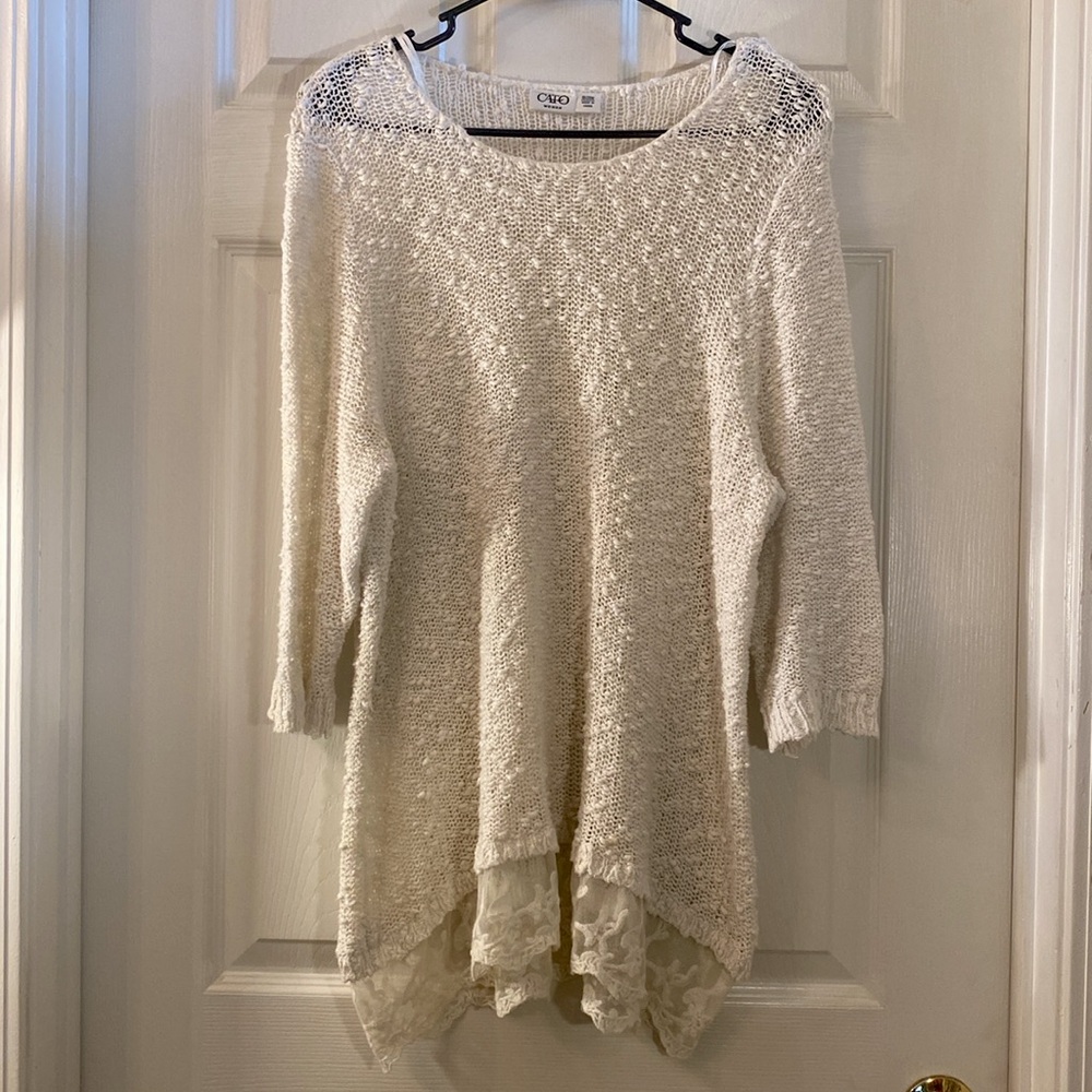Cato Cream Crew Neck Sweater with Open Knit Design